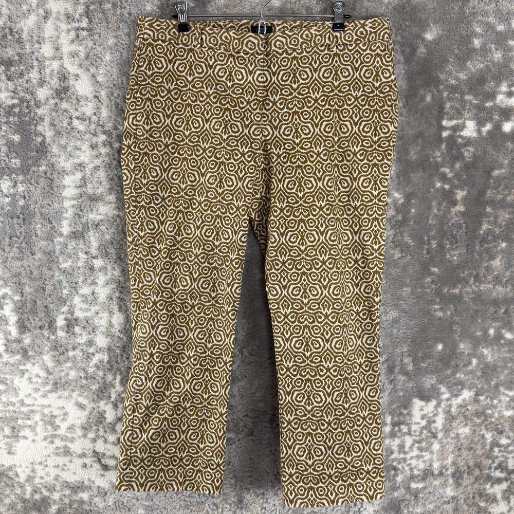 J.Crew Size 12 Stretch City Fit Geo Print Ankle Crop Pants Gold White Women